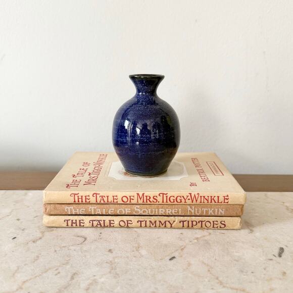 Vintage Small Round Cobalt Blue Studio Pottery Bud Vase Handcrafted Miniature - Picture 3 of 8